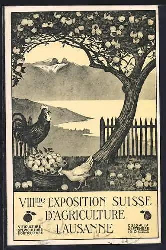 Künstler-AK Lausanne, VIII. Exposition Suisse d`Agriculture 1910, Ausstellung