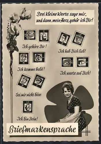 AK Erklärung der Briefmarkensprache, Schöne vor Kleeblatt