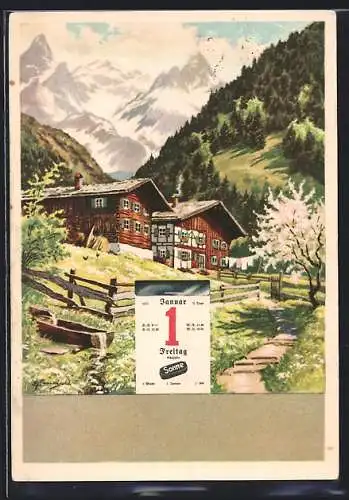 AK Kalender 1. Januar 1937, Freitag, Neujahr, Sonne-Briketts heizen gut - halten Glut!