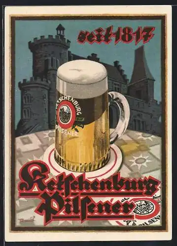 AK Brauerei-Werbung für Ketschenburg-Pilsener, Bierglas
