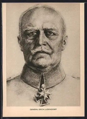Künstler-AK Erich Ludendorff im Porträt mit eisernem Kreuz