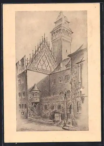 AK Zeitz, Rathaus mit spätgotischem Giebel, Volksfest zur 980-Jahrfeier