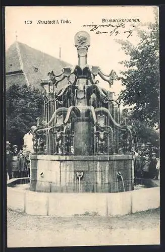 AK Arnstadt i. Thür., Blick auf den Bismarckbrunnen