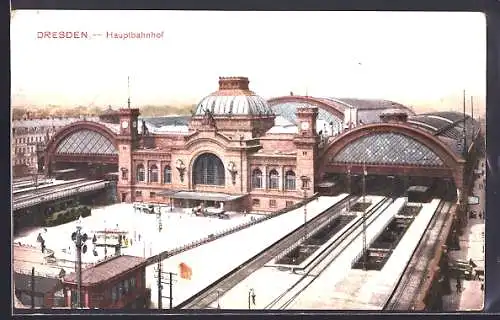 AK Dresden, Hauptbahnhof aus der Vogelschau