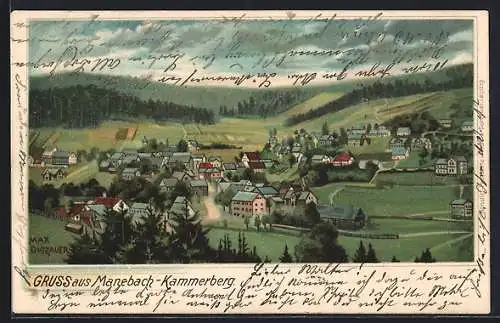 Künstler-AK Max Dutzauer: Manebach-Kammerberg, Teilansicht des Ortes