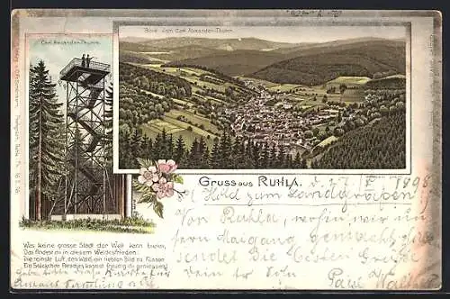 Lithographie Ruhla, Blick vom Carl Alexander-Turm auf den Ort