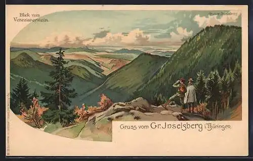 Lithographie Inselsberg, Blick vom Venezianerstein zum Grossen Inselsberg
