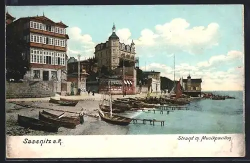 AK Sassnitz a. R., Strand mit Musikpavillon