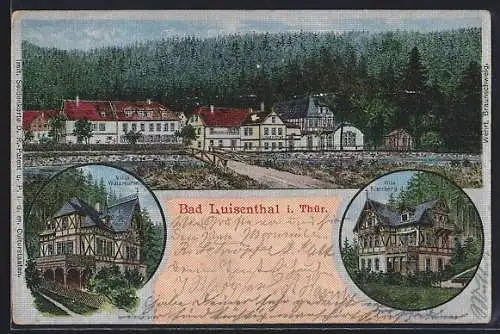Seiden-Imitations-AK Bad Luisenthal i. Thür., Blick auf die Villa Waldmühle und Villa Kienberg