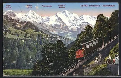 AK Interlaken-Harderbahn, Totale mit Eiger, Mönch und Jungfrau