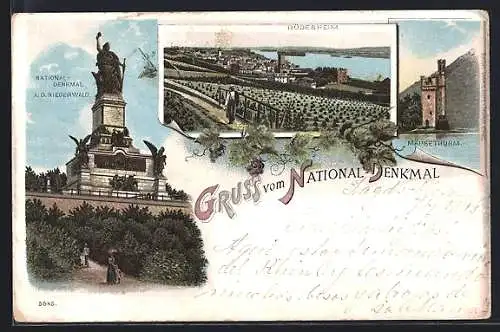 Lithographie Nationaldenkmal a.d. Niederwald, Mäusethurm