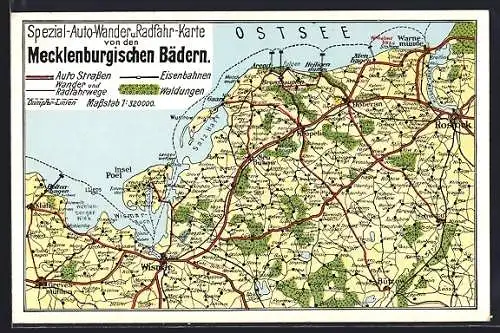 AK Wismar, Wander-Auto u.Radfahr-Landkarte von den Mecklenburgischen Bädern
