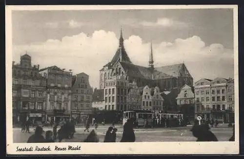 AK Rostock, Neuer Markt, Strassenbahn
