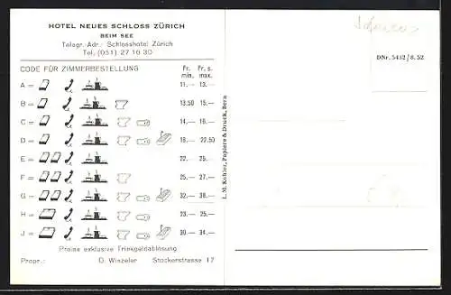 AK Zürich, Hotel Neues Schloss