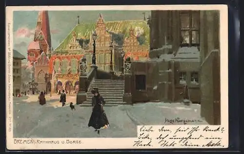 Künstler-AK sign. Hugo Kungemann: Bremen, Rathaus und Börse