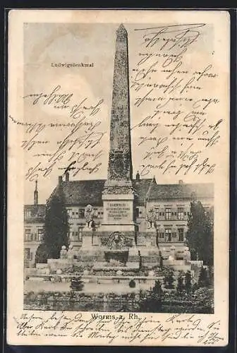 AK Worms a. Rh., Das Ludwigsdenkmal