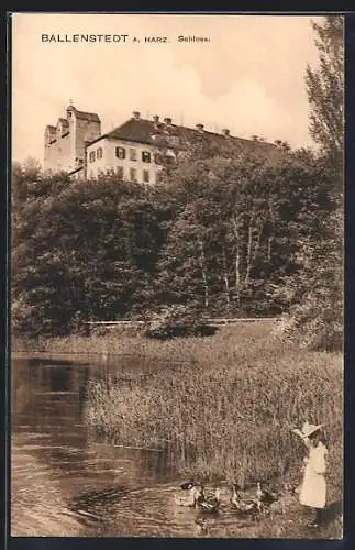 AK Ballenstedt a. Harz, Schloss mit Ententeich