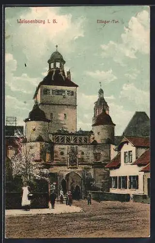 AK Weissenburg i. B., Ellinger-Tor mit Strassenpartie