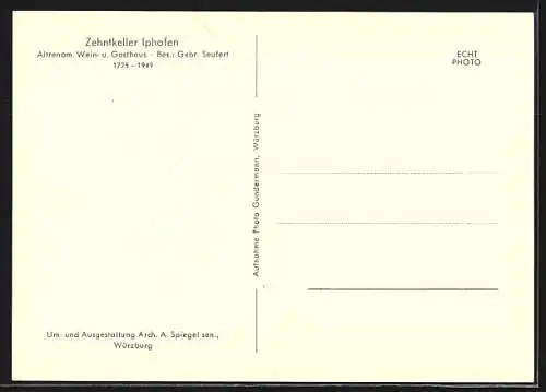 AK Iphofen, Wein- und Gasthaus Zehntkeller, Innenansicht