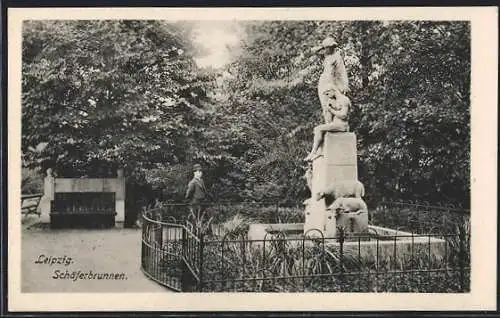 AK Leipzig, Schäferbrunnen im Park