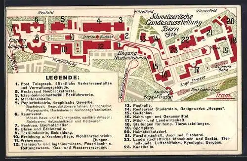 AK Bern, Schweizerische Landesausstellung 1914, Karte mit Legende