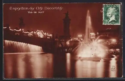 AK Paris, Eposition des Arts Decoratifs, Vue de Nuit