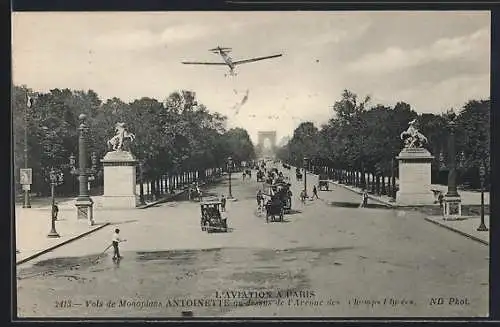 AK l'Aviation de Paris, Vols de Monoplans Antoinette au-dessus de l'Avenue des Champs-Elysees
