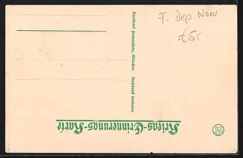 AK Aubers, vue d`une rue bordée de maisons en ruine