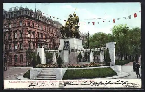 AK Mannheim, Jubiläums-Ausstellung 1907, Jubiläums-Brunnen am Bahnhofsplatz