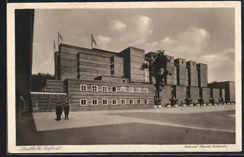 AK Magdeburg, Ostfront der Stadthalle, Deutsche Theater Ausstellung 1927