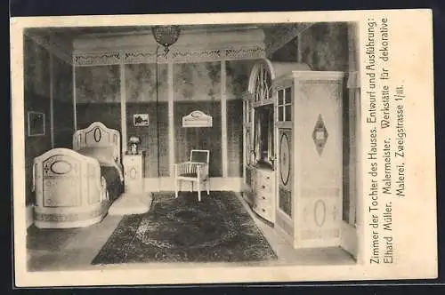 AK München, Ausstellung bemalter Wohnräume 1910, Zimmer der Tochter des Hauses, Zweigstrasse 1