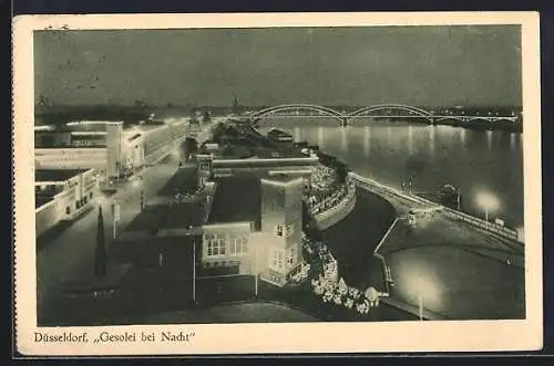 AK Düsseldorf, Grosse Ausstellung Gesolei 1926, Messegelände bei Nacht