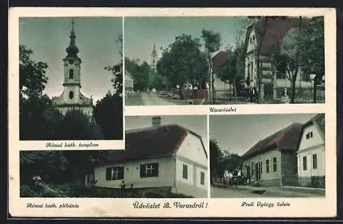 AK Varasd, Római kath. templom, Prell György üzlete & Utarészlet