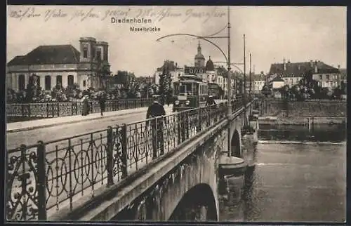 AK Diedenhofen, Strassenbahn auf Moselbrücke