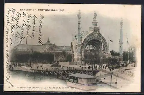 AK Paris, Exposition Universelle 1900, Porte Monumentale vue du pont de la Concorde