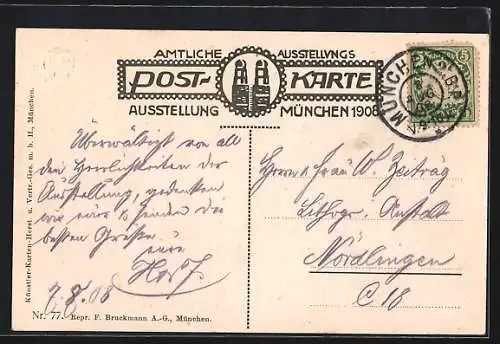 AK München, Austellung München 1908, Ausstellungspark und Halle I