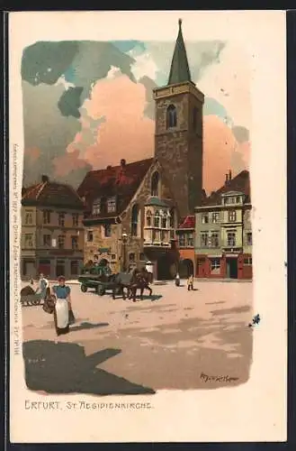 Künstler-AK Alexander Marcks: Erfurt, St. Aegidienkirche im Abendlicht