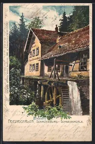 Künstler-Lithographie H. Bahndorf: Friedrichroda, Schauenburg-Schneidemühle