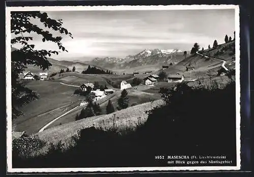 AK Masescha /Liechtenstein, Blick gegen das Säntisgebiet mit Bergpanorama
