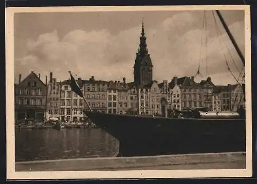 AK Elbing / Elblag, Stadtansicht vom Elbingfluss aus