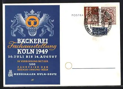 AK Köln, Bäckerei-Fach-Ausstellung 1949, 100-Jahrfeier Bäckerinnung, Wappen
