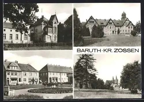 AK Baruth / Mark, Platz mit Café, Kirche, Villa des Ortes