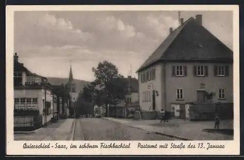 AK Quierschied-Saar, Postamt mit Strasse des 13. Januar