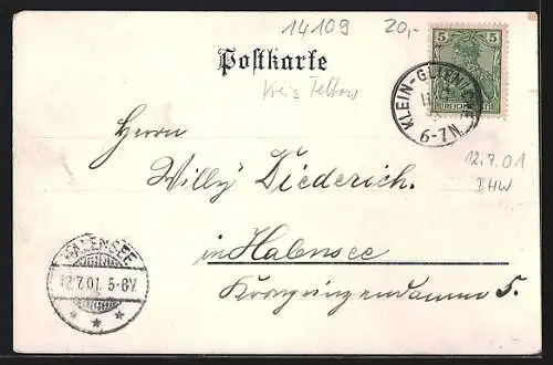 Lithographie Berlin-Wannsee, Nikolskoe, Partie an der Kirche, Kapelle