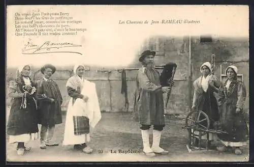 AK Berry, Einwohner in Tracht, Frauen mit Spinnrad, Mann mit Musikinstrument