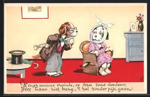 Künstler-AK Willi Scheuermann: Hundezahnarzt, Dentist