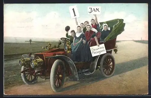 AK Auto Darracq (1904), Familie fährt ins Neujahr