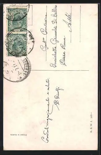 AK Junge mit Pfeife schaut einem strickenden Mädchen zu