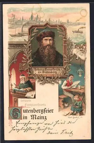 AK Mainz, 500. Gutenbergfeier, 1400-1900, Johann Gensfleisch zu Gutenberg