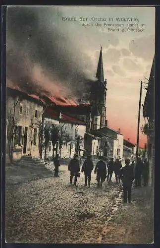AK Woinville, Brand der Kirche, durch Franzosen in Brand geschossen